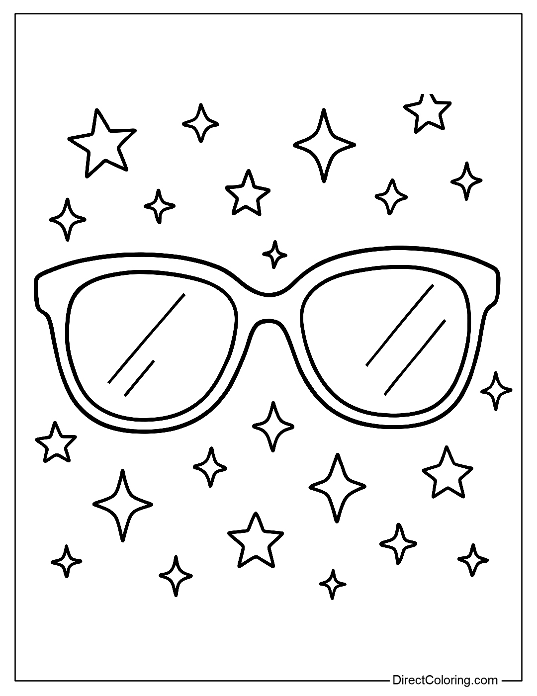 coloring page Sunglasses are among the stars, sparkling like magic